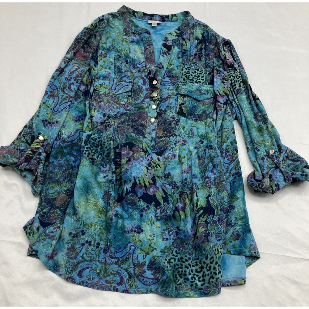 Avenue Women's Blue Floral Louse With 3/4 Sleeves Size 22/24